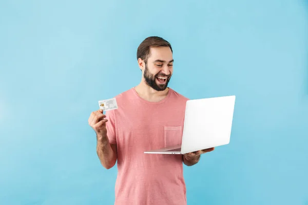 Portret Van Een Jonge Vrolijke Opgewonden Man Met Een Baard — Stockfoto