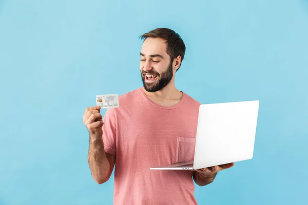 Portret Van Een Jonge Vrolijke Opgewonden Man Met Een Baard — Stockfoto