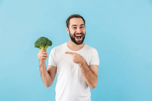 Portrait Young Cheerful Excited Bearded Man Wearing Shirt Standing Isolated — Stock Photo, Image