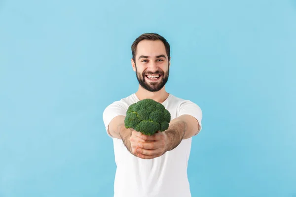 Portrait Young Cheerful Excited Bearded Man Wearing Shirt Standing Isolated — Stock Photo, Image