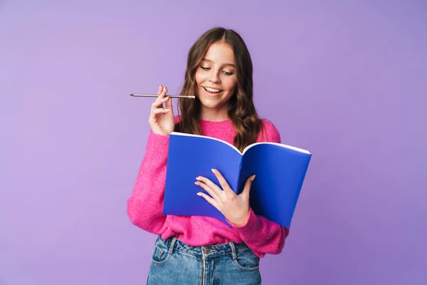 Image Young Beautiful Student Girl Smiling Holding Exercise Book Isolated — Stock Photo, Image