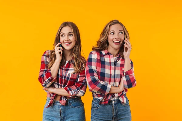 Immagine Due Giovani Belle Ragazze Che Indossano Camicie Quadri Sorridenti — Foto Stock