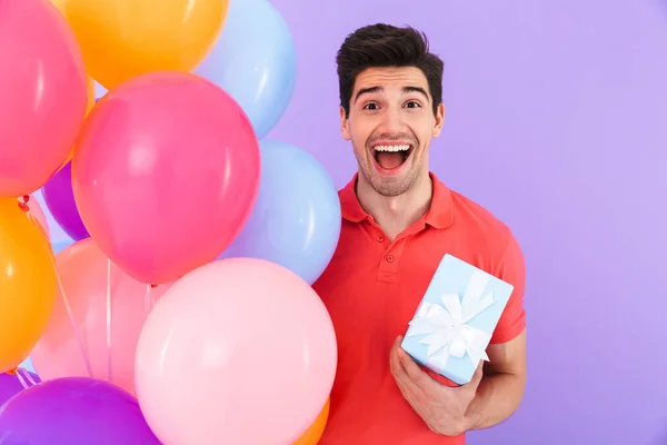Image Homme Joyeux Heureux Célébrant Anniversaire Avec Des Ballons Air — Photo