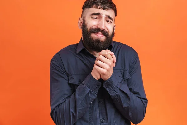 Imagen Primer Plano Del Hombre Estresado Con Joyas Nariz Con — Foto de Stock