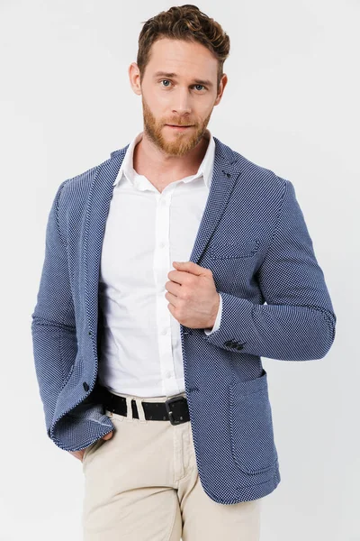 Image Bearded Young Man Wearing Jacket Posing Looking Camera Isolated — Stock Photo, Image