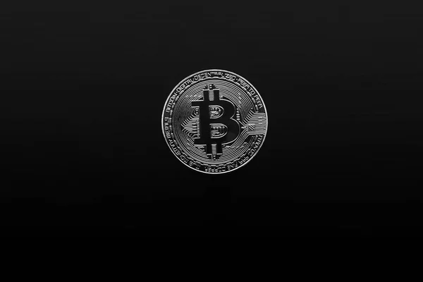 Bitcoin plata sobre fondo negro. criptomoneda Bitcoin —  Fotos de Stock