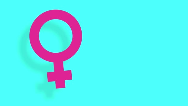 Pinkfarbenes Weibliches Geschlechtszeichen Schwebt Auf Blauem Hintergrund — Stockvideo