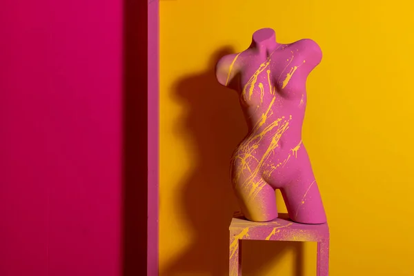 Multi Colored Female Mannequin Pink Yellow Background — Stock Photo, Image