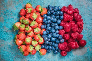 Taze yaban mersini, raspebrries ve çilek
