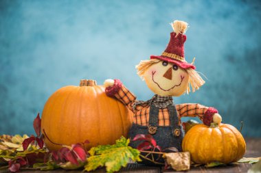 Korkuluk çiftçi göstermek sonbaharda hasat