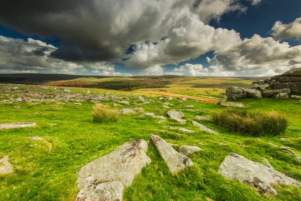 Panoramic wide view from Dartmoor Tor — Stock Photo, Image