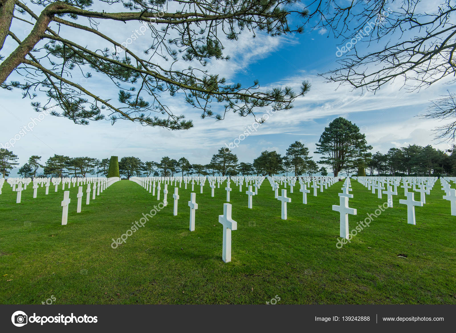 White Crosses In American Cemetery Omaha Beach Normandy
