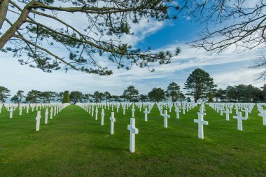 White crosses in American Cemetery, Coleville-sur-Mer, Omaha Beach, Normandy, France. clipart