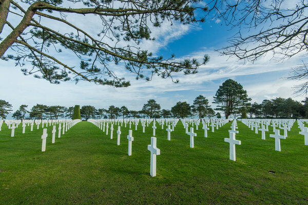White crosses in American Cemetery, Coleville-sur-Mer, Omaha Beach, Normandy, France.