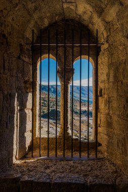 view from Ancient medieval Loarre knight's Castle in Spain clipart
