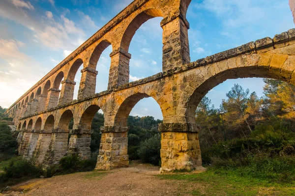 Roman Ponte Del Diable Tarragona Spanje Bij Zonsondergang — Stockfoto