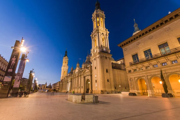 Basílica Nuestra Señora Del Pilar Río Ebor Noche Zaragoza Aragón —  Fotos de Stock