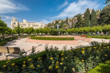 Belediye park ve Alcazaba kale Malaga, İspanya