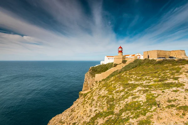 Lighthouse at Cabo de Sao Vicente, Algarve, Portugal. — Stock Photo, Image