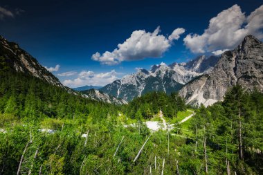 Nefes kesen vista üzerinde Julian Alps Triglav Park, Slovenya