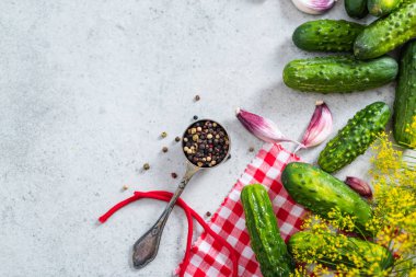 Salatalık turşusu ve salatalık için malzemeler