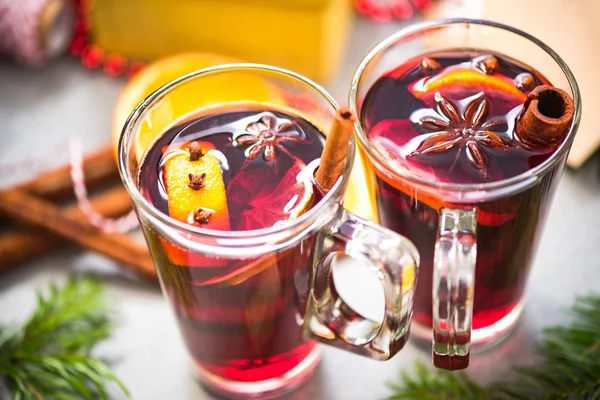 Two cups with mulled wine for Christmas — Stock Photo, Image