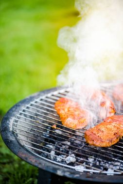 Barbekü ızgara et, güneş ışığı Sigara