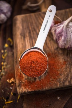 Kırmızı biber tozu kaşık üzerinde