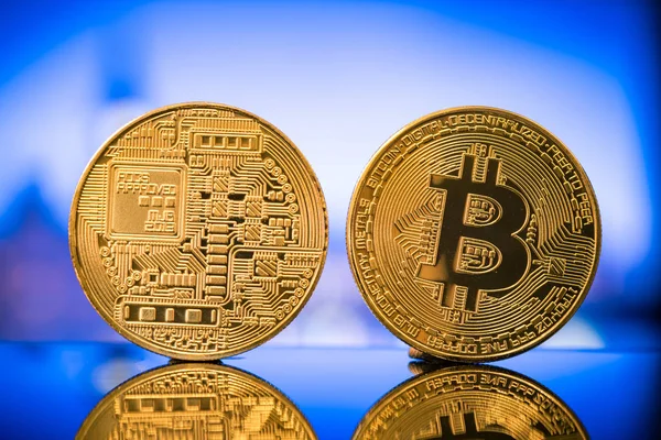 Bitcoin close up two sides — Stock Photo, Image