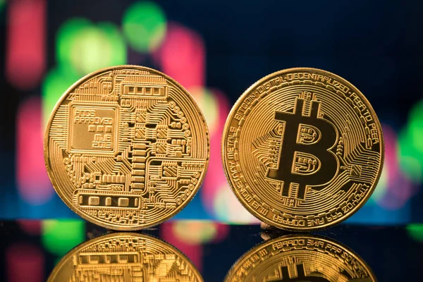 Bitcoin close up two sides — Stock Photo, Image