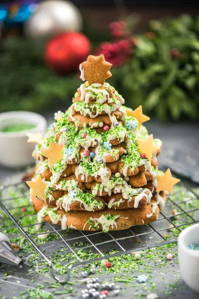 Sweet festive baking in Christmas creative kitchen — Stock Photo, Image