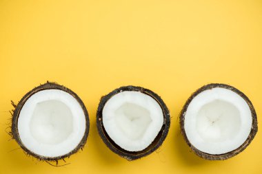 Yaratıcı düz Hindistan cevizi pastel arka plan üzerinde yatıyordu.