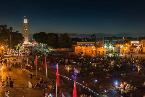 ジャマ マーケット夜広場上マラケシュ モロッコ 2018年 航空写真ビュー — ストック写真