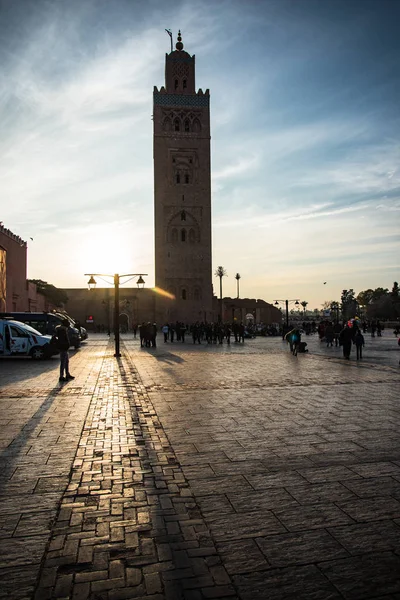Sunset over Koutoubia Mosque in Marrakes,Morocco. — Stock Photo, Image