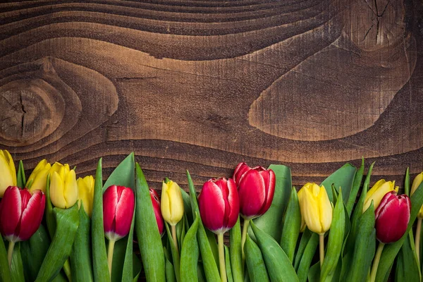 Tulipany czerwone i żółte kwiaty na dzień matki — Zdjęcie stockowe