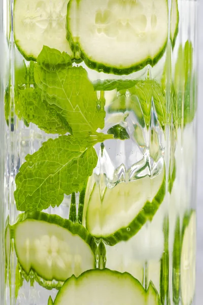 Glass pitcher with mint and cucumber soda — Stock Photo, Image