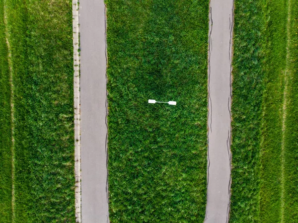 Rural road in fields,aerial view, top down — Stock Photo, Image