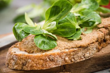 Ezme ve salata ile kepekli ekmek