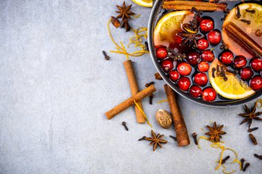 Geleneksel Sıcak Şarap Tarifi Arkaplanı, Üst Görünüm, Uzayı Kopyala