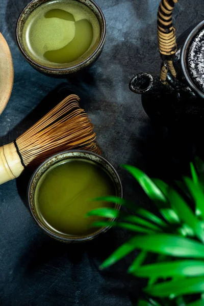 Drinking Green Matcha Tea Japanese Asian Healthy Bewerage — Stock Photo, Image