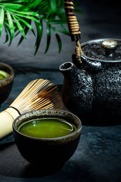Matcha Green Tea Bowl Bamboo Whisk — Stock Photo, Image