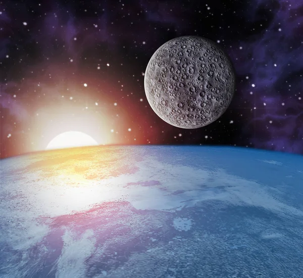 Earth moon sun in space — Stock Photo, Image