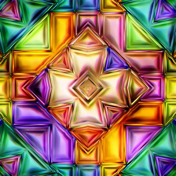 抽象的な明るい光沢のあるカラフルな幾何学的形状のシームレスなテクスチャ — ストック写真