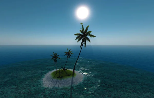 Морской Тропический Остров Пальмы Солнечные Пейзажи Рендеринг — стоковое фото