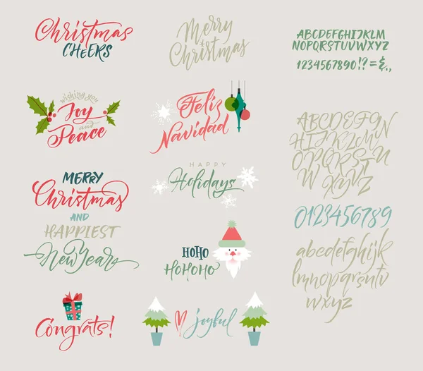 Vector alphabet. Christmas and New Year congrats. Season greetings. Lettering for postcards and greetings to family and friends — Stock Vector