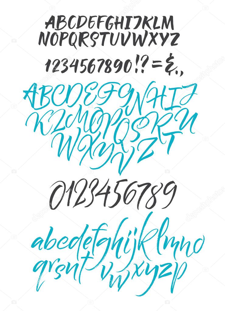 Vector alphabet. Hand drown letters. Duo brush rush fonts