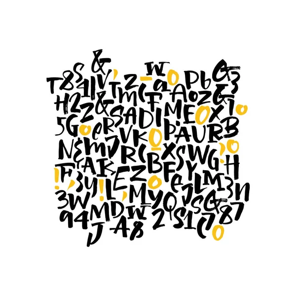 Letras en negrita del alfabeto: mayúsculas, números. Alfabeto vectorial. Cartas hechas a mano. Letras del alfabeto escritas con un suave pincel de acuarela seco — Vector de stock