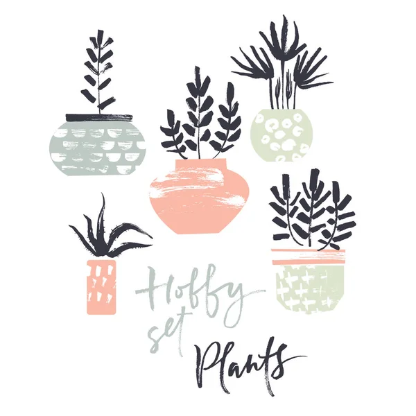 Hobby set. Plants in pots — Stock Vector
