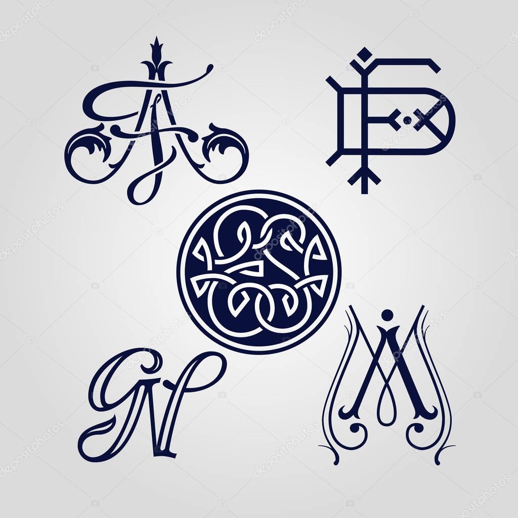 Monograms can be used as ex-libris, logotype ets. The imprint, embroidery, embossing.