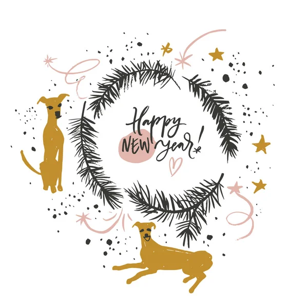 Köpek mutlu yeni yıl — Stok Vektör